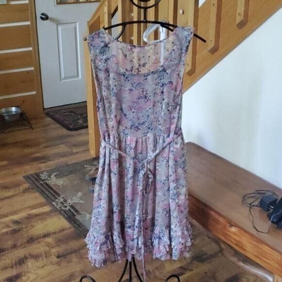 Black Rainn Multi-colored Sleeveless Ruffled Whimsy Buttoned Belted Sz 4 Dress - Picture 5 of 8